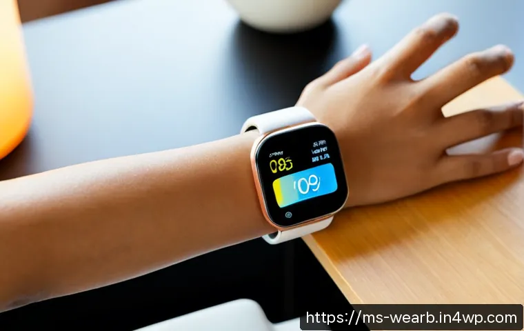 웨어러블 헬스 기기의 정확성 향상 기술 - Photorealistic close-up of a Southeast Asian Malaysian adult wearing a sleek blank smartwatch on the...